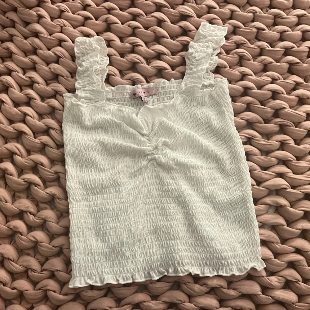 Smocked White Tank Top Cropped // Medium (runs small) - Picture 1 of 2